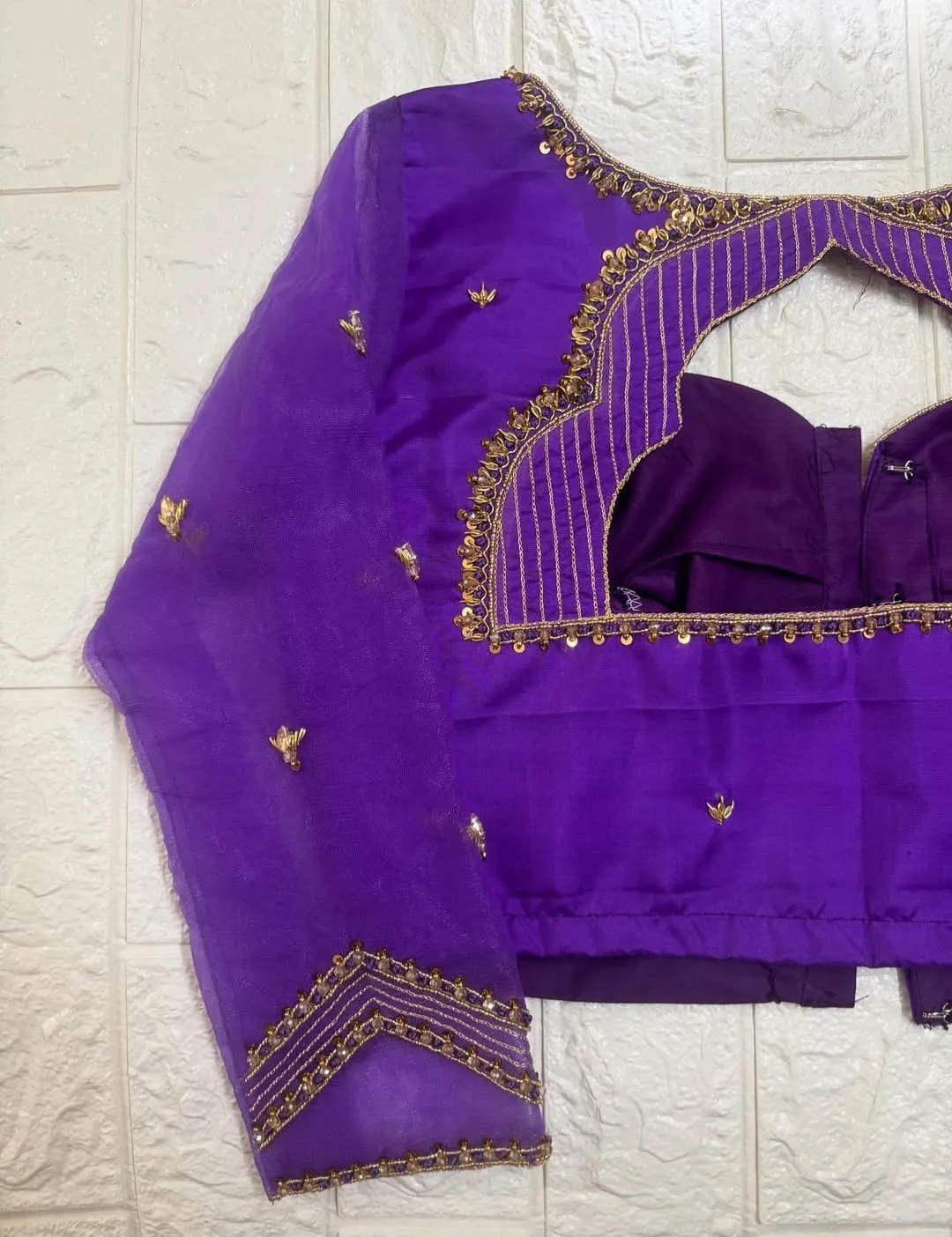 Lavender Bridal Maggam Work Blouse Minimal Zardosi Elegance for Weddings