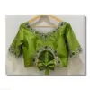 Leaf Green Designer V-Neck Maggam Work Blouse Trending Partywear with Elegant Line Embroidery