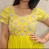 Lemon Yellow Designer Maggam Work Customised Long Frock Bridal & Partywear Gown for Women