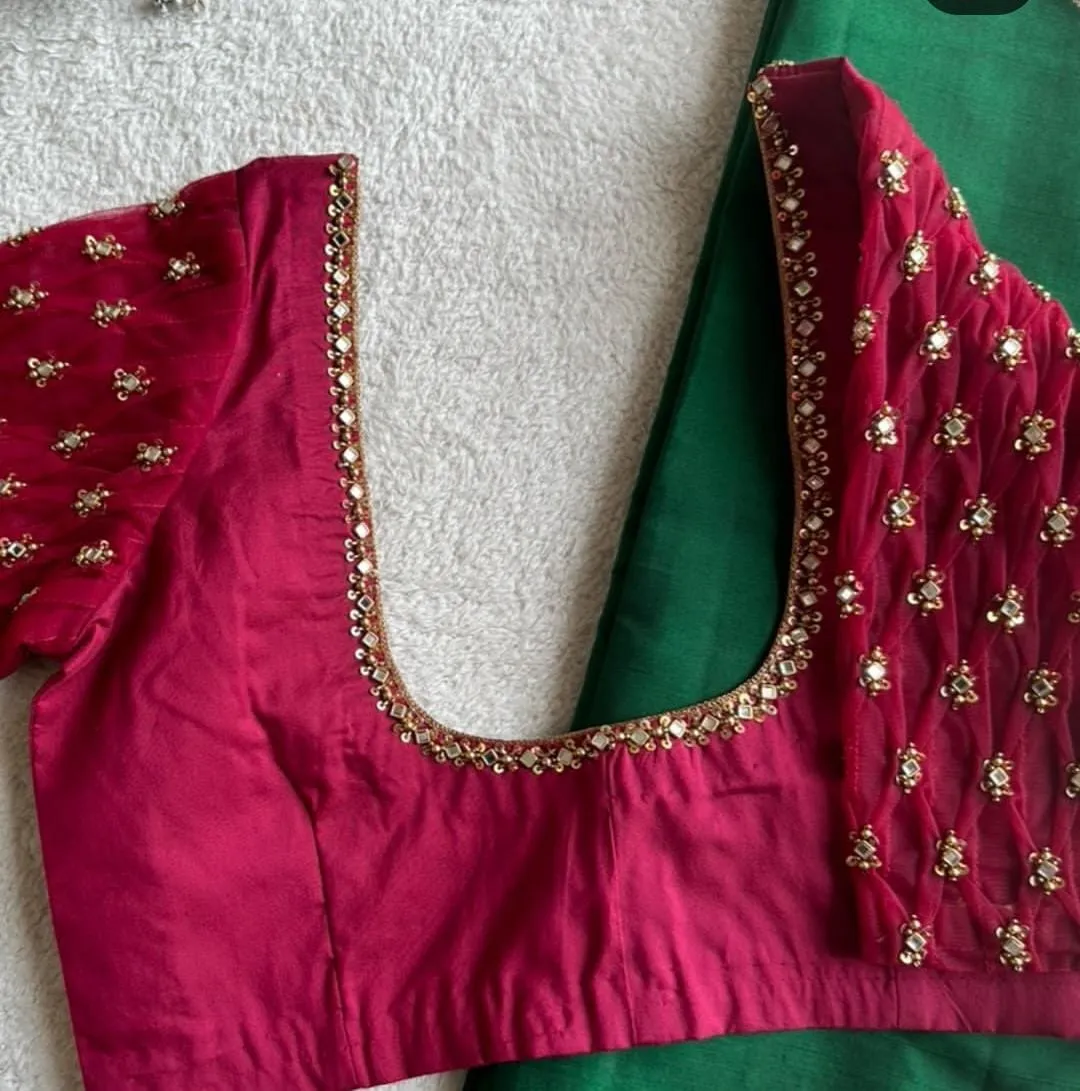 Luxury Pink Checks Net Maggam Work Blouse Designer Bridal Statement Piece