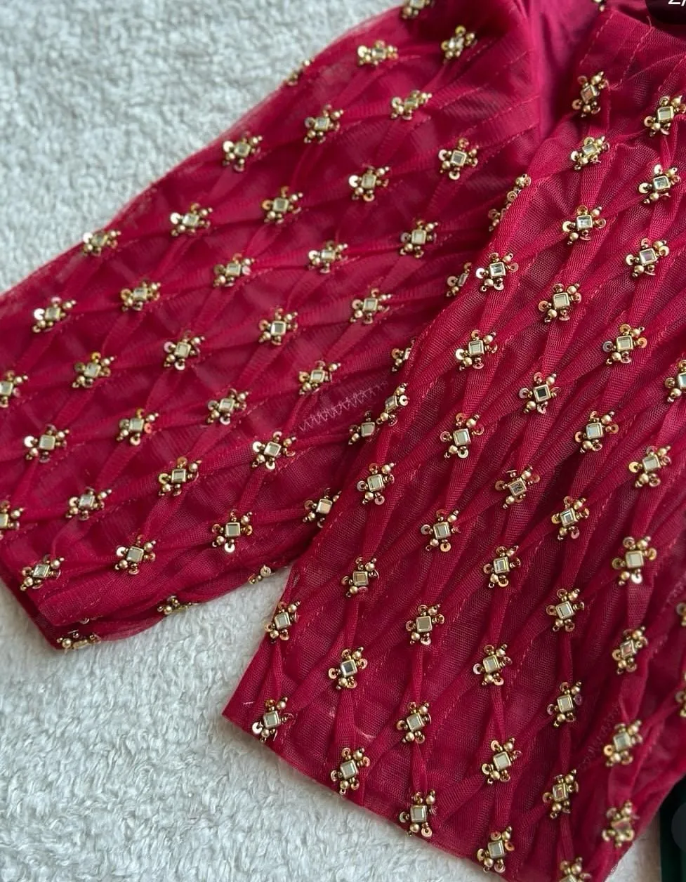 Luxury Pink Checks Net Maggam Work Blouse Designer Bridal Statement Piece