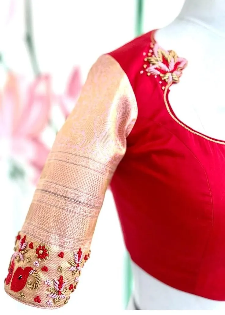 Luxury Red Elephant Zardosi Maggam Blouse Designer Bridal High Neck Style