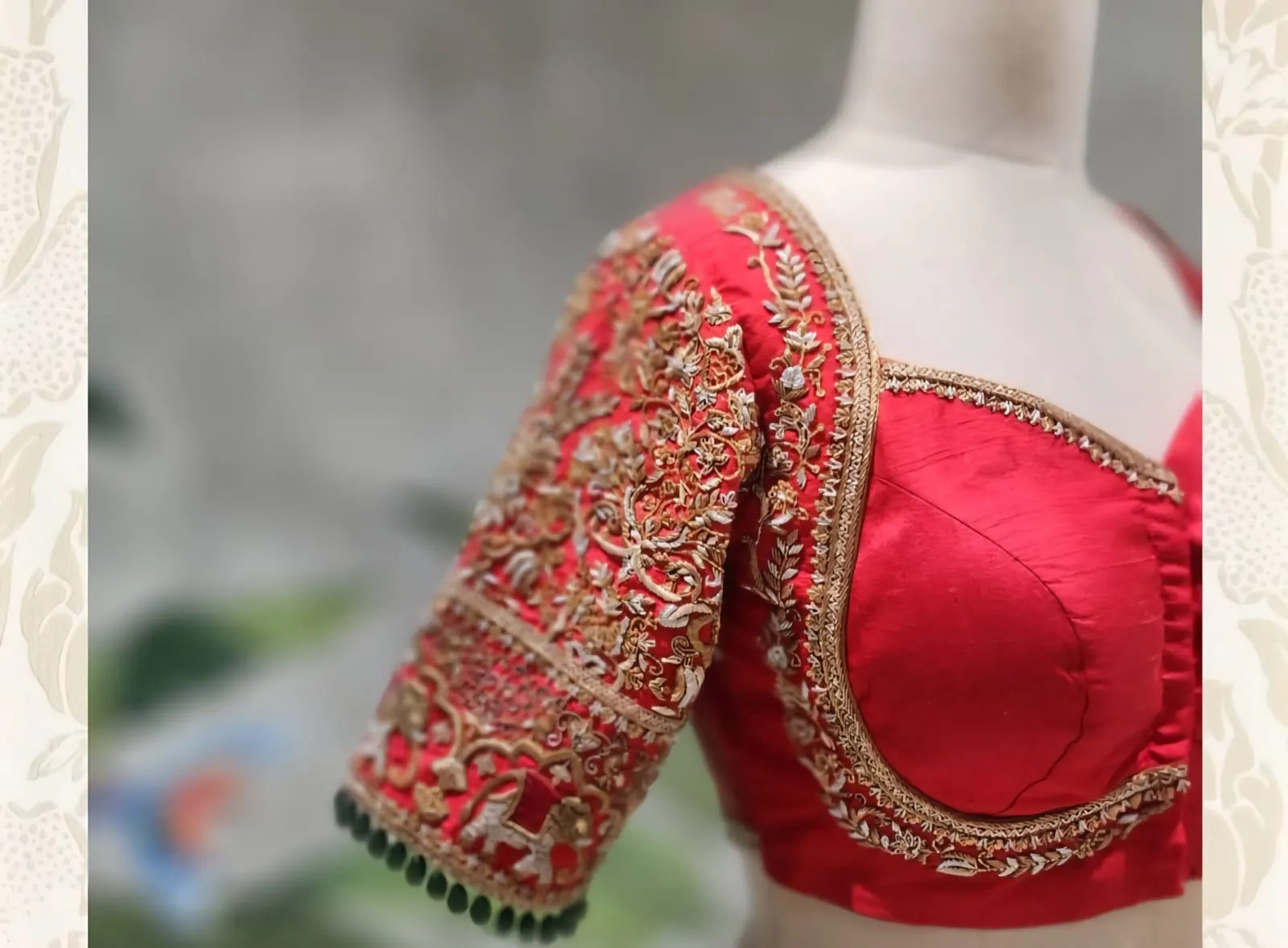 Luxury Red Wedding Blouse Handcrafted Madhubala Maggam Work