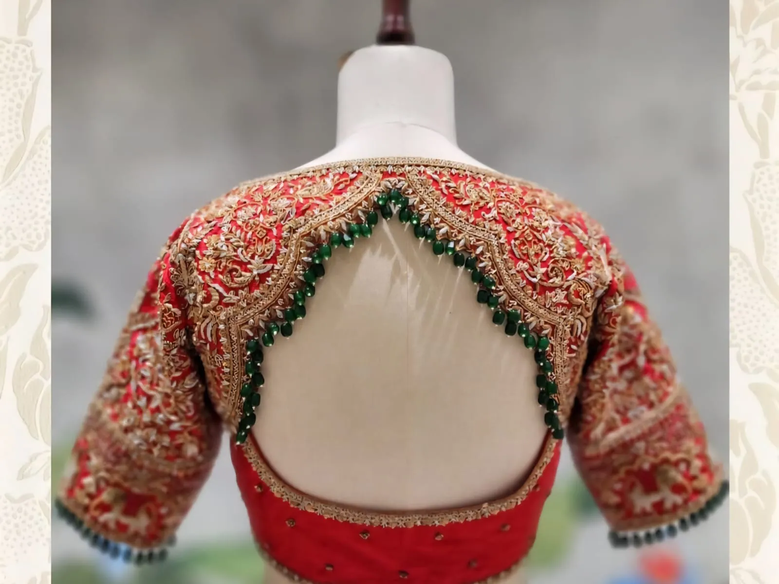 Luxury Red Wedding Blouse Handcrafted Madhubala Maggam Work