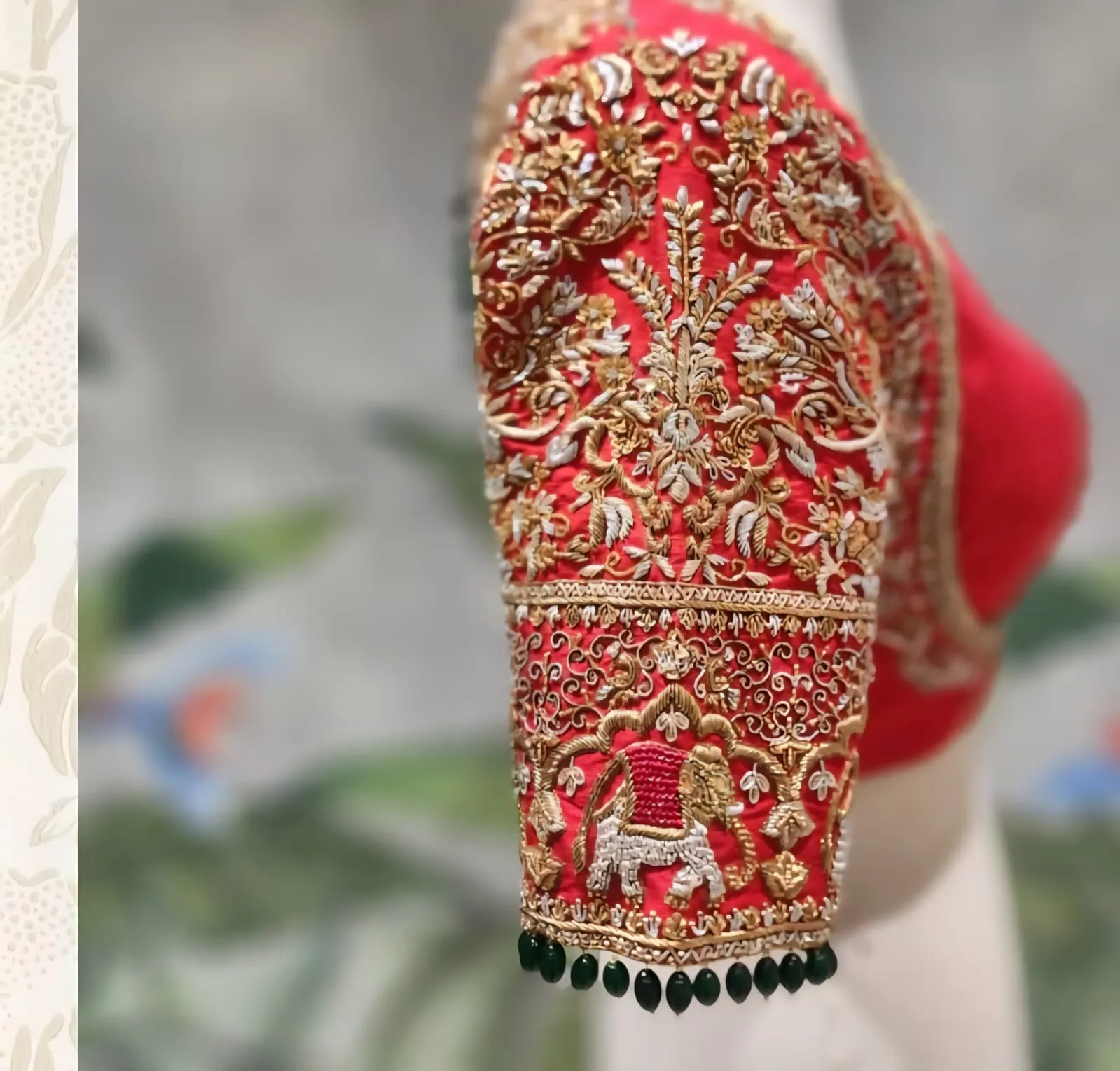 Luxury Red Wedding Blouse Handcrafted Madhubala Maggam Work