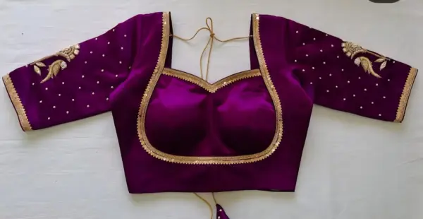 Madhubala Inspired Pink Velvet Maggam Work Party Blouse Royal & Elegant