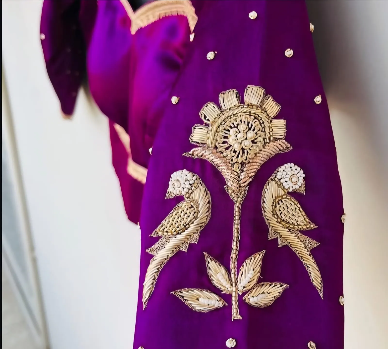 Madhubala Inspired Pink Velvet Maggam Work Party Blouse Royal & Elegant
