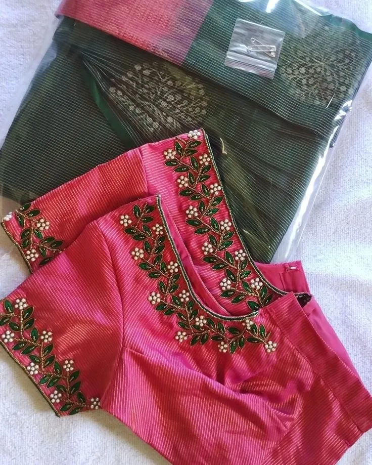 Pink Minimal Maggam Work Blouse Elegant Latest Bridal Blouse Design