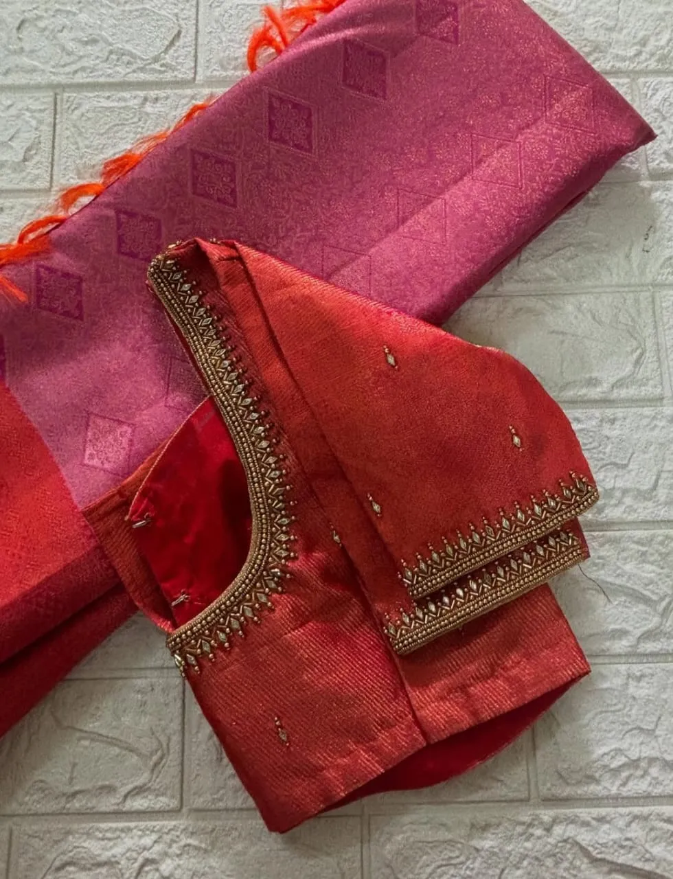 Premium Brick Red Wedding Blouse Handcrafted Maggam & Zardosi Work