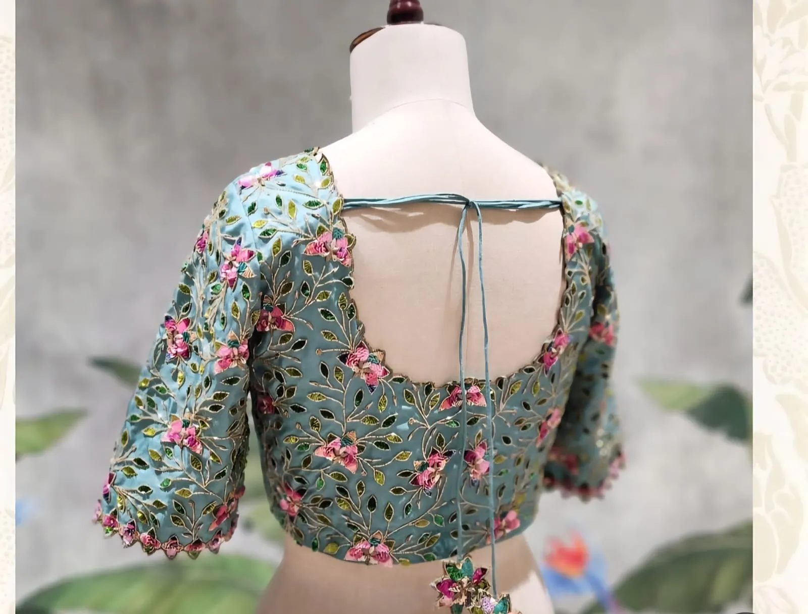 Premium Turquoise Blue Maggam Work Blouse for Bride & Reception