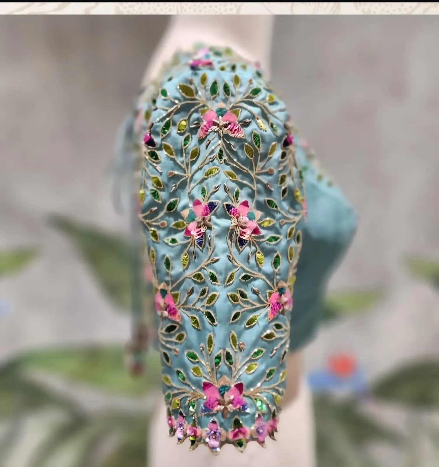 Premium Turquoise Blue Maggam Work Blouse for Bride & Reception