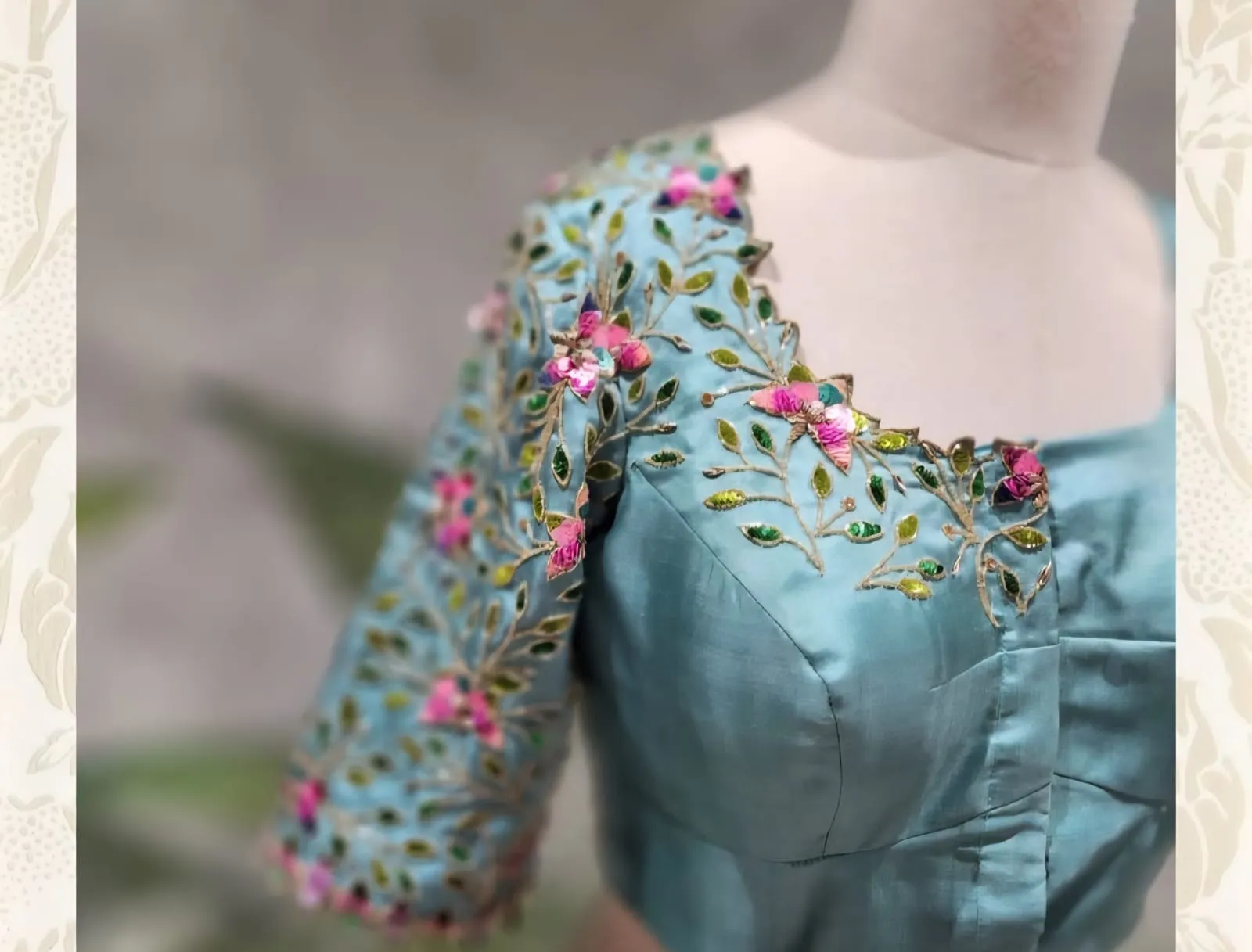 Premium Turquoise Blue Maggam Work Blouse for Bride & Reception