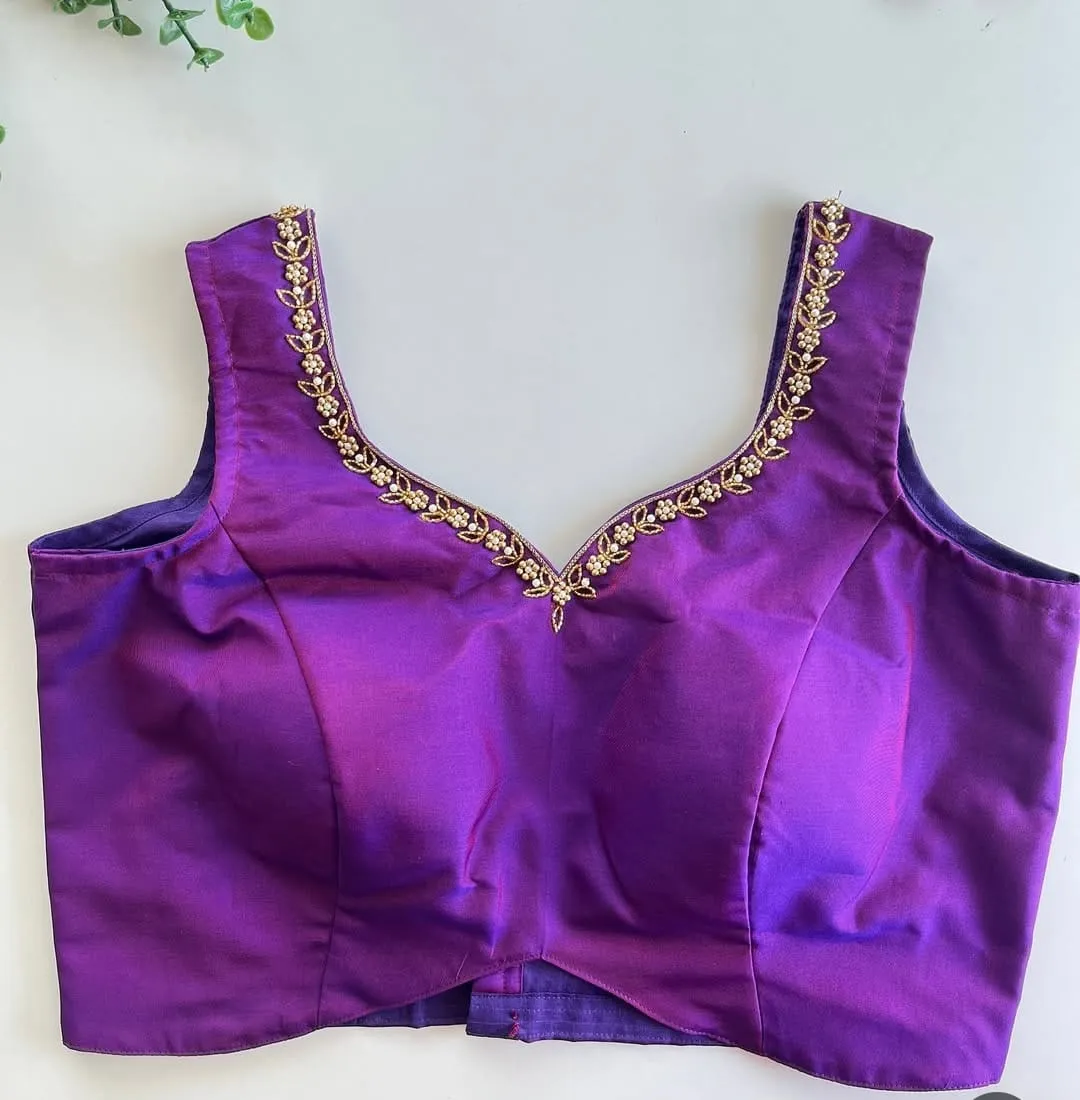 Purple Bridal Halter Neck Maggam Work Blouse Elegant Reception Outfit