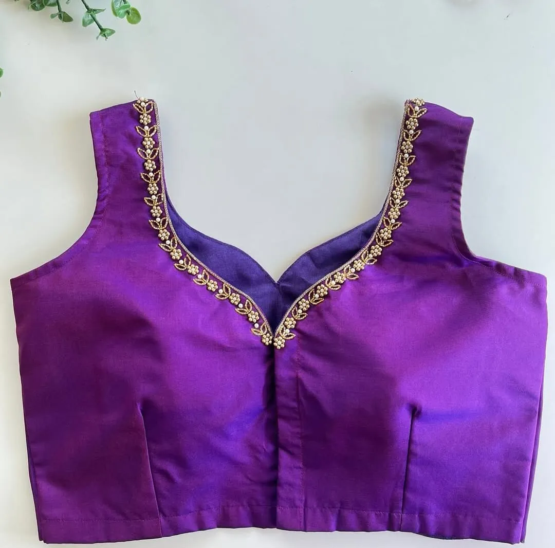 Purple Bridal Halter Neck Maggam Work Blouse Elegant Reception Outfit