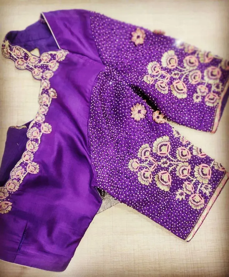 Purple Silver Zardosi Bridal Maggam Work Blouse Regal Wedding Designer Blouse for Brides