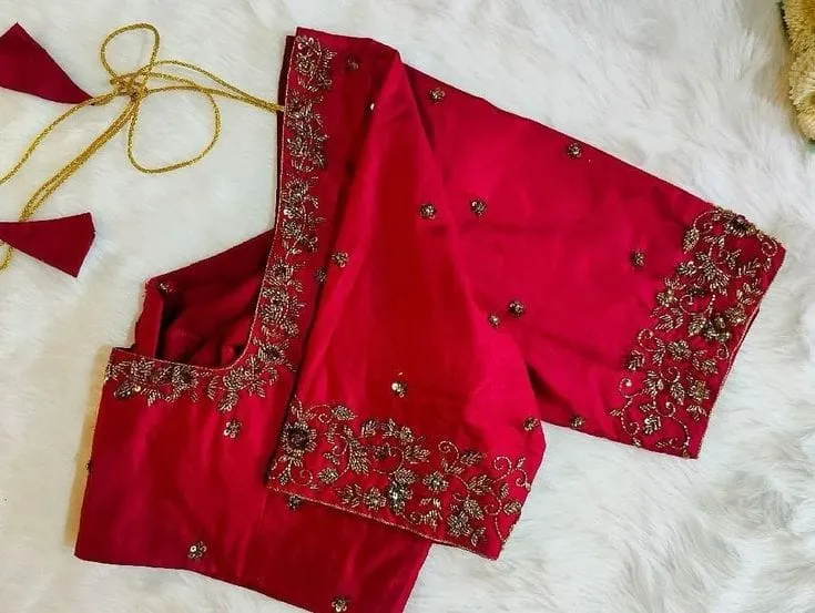 Red Minimal Maggam Work Blouse Budget-Friendly Bridal Blouse for Weddings & Festive Wear