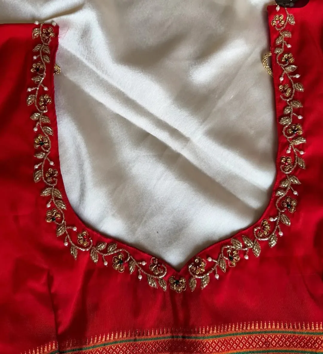 Red Thread Floral Maggam Work Designer Blouse – Bridal & Festive Wear
