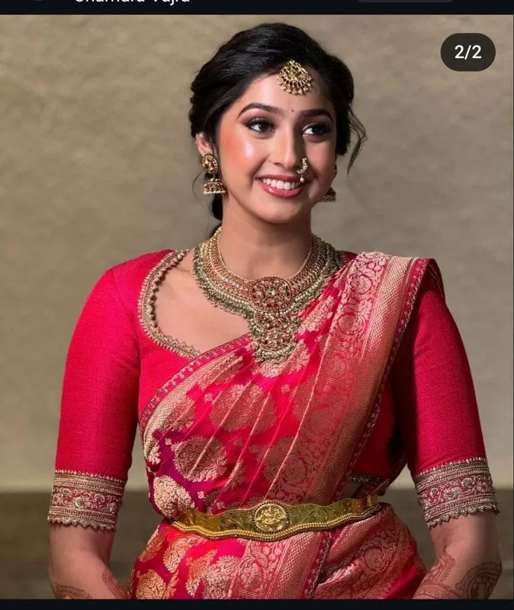 Red Zardosi Cutwork Maggam Blouse Bridal Border Design for Grand Muhurtham Looks