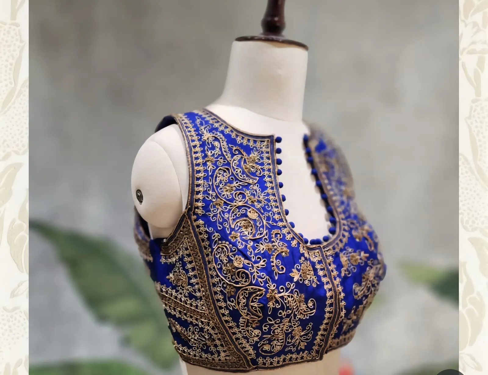 Royal Blue Highness Sleeveless Maggam Work Blouse Wedding & Party Wear