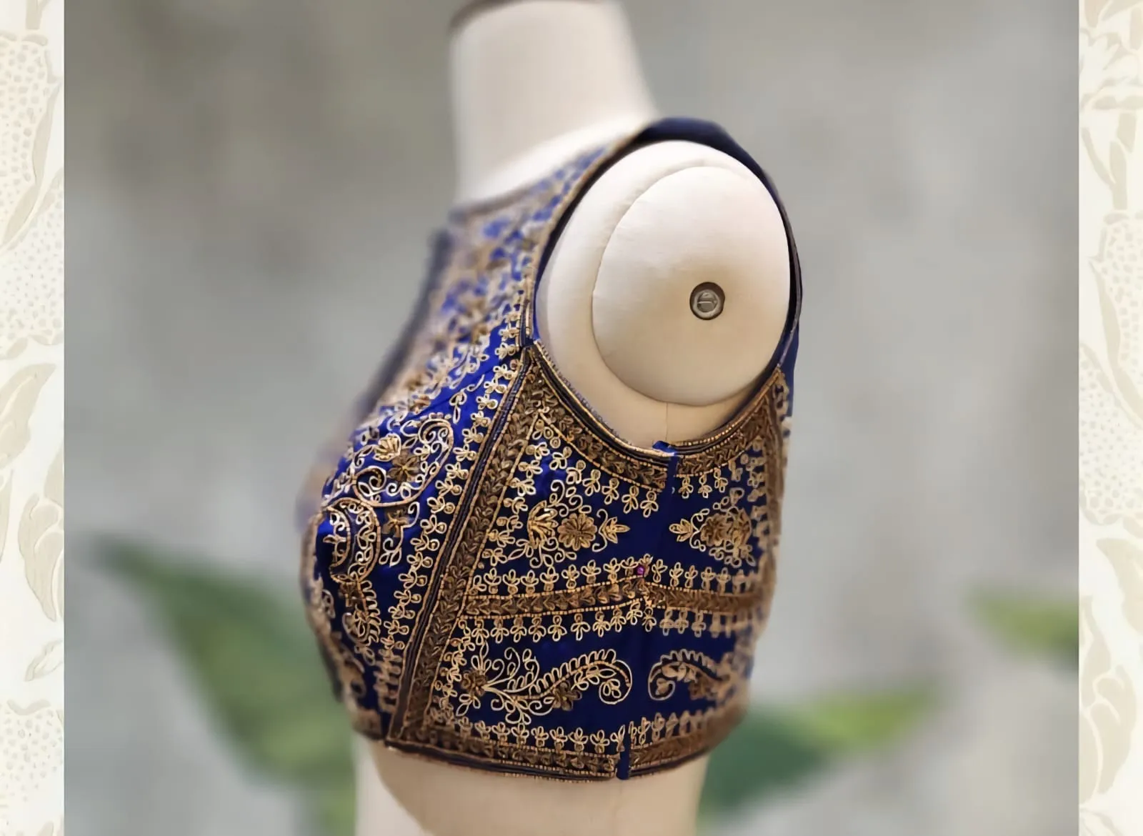 Royal Blue Highness Sleeveless Maggam Work Blouse Wedding & Party Wear