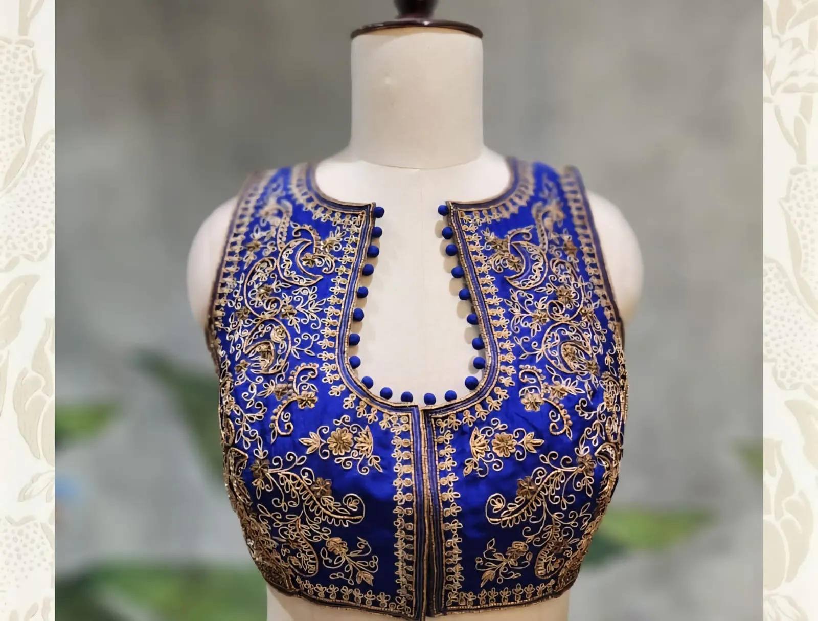 Royal Blue Highness Sleeveless Maggam Work Blouse Wedding & Party Wear