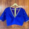 Royal Blue V-Neck Zardosi Maggam Work Blouse Elegant Bridal & Party Wear