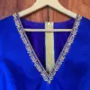 Royal Blue V-Neck Zardosi Maggam Work Blouse Elegant Bridal & Party Wear