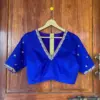 Royal Blue V-Neck Zardosi Maggam Work Blouse Elegant Bridal & Party Wear