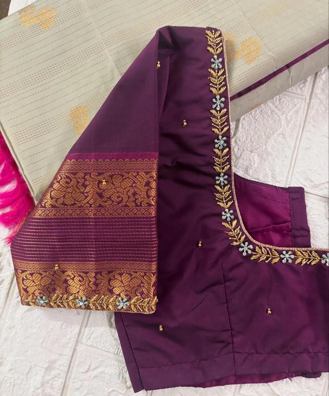 Royal Deep Wine Maggam Blouse Minimal Zardosi Craft for Brides