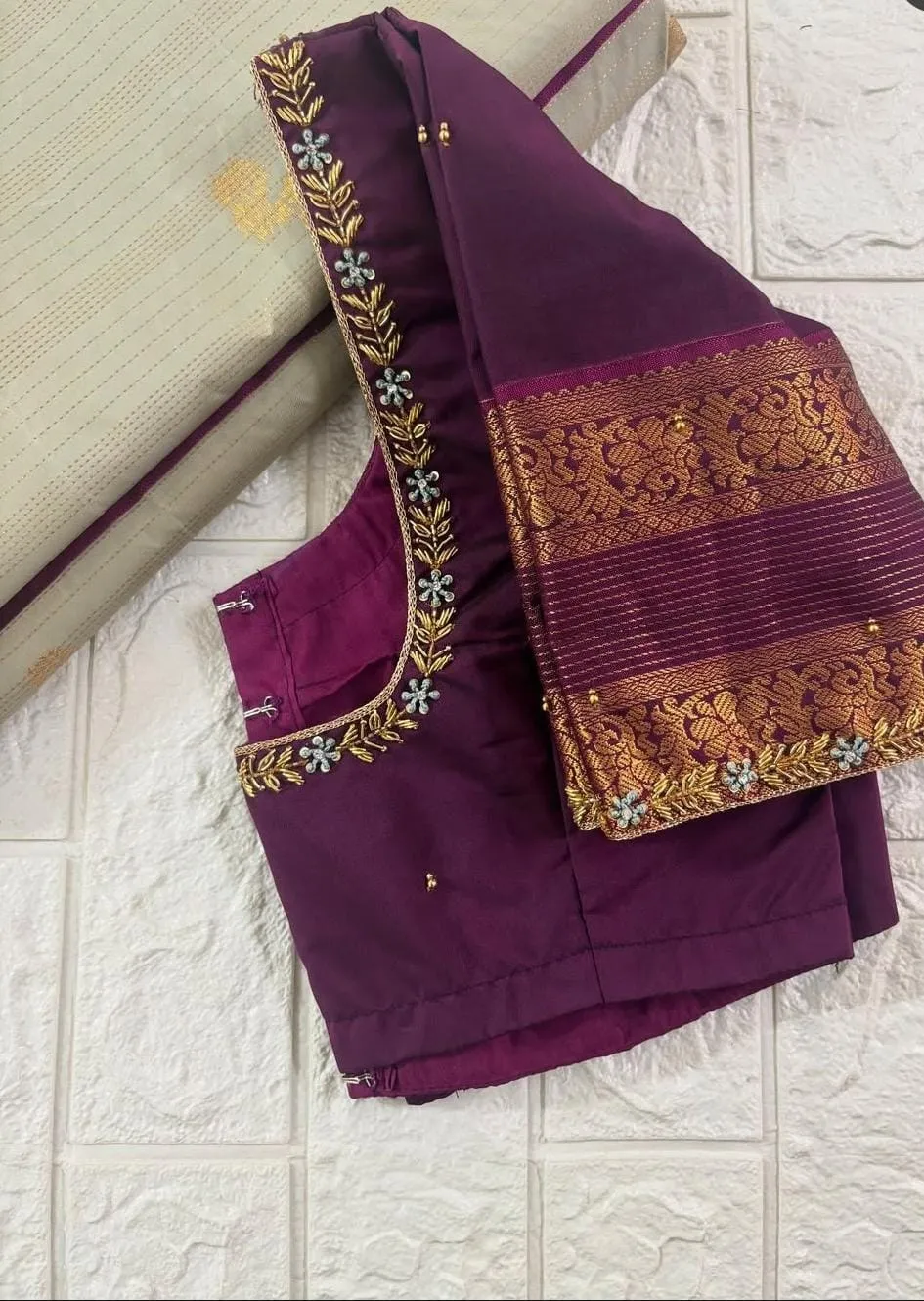 Royal Deep Wine Maggam Blouse Minimal Zardosi Craft for Brides