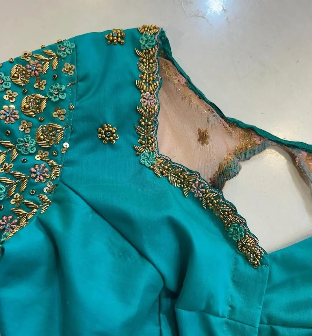 Royal Rama Blue Net Maggam Work Blouse Luxurious Wedding Wear