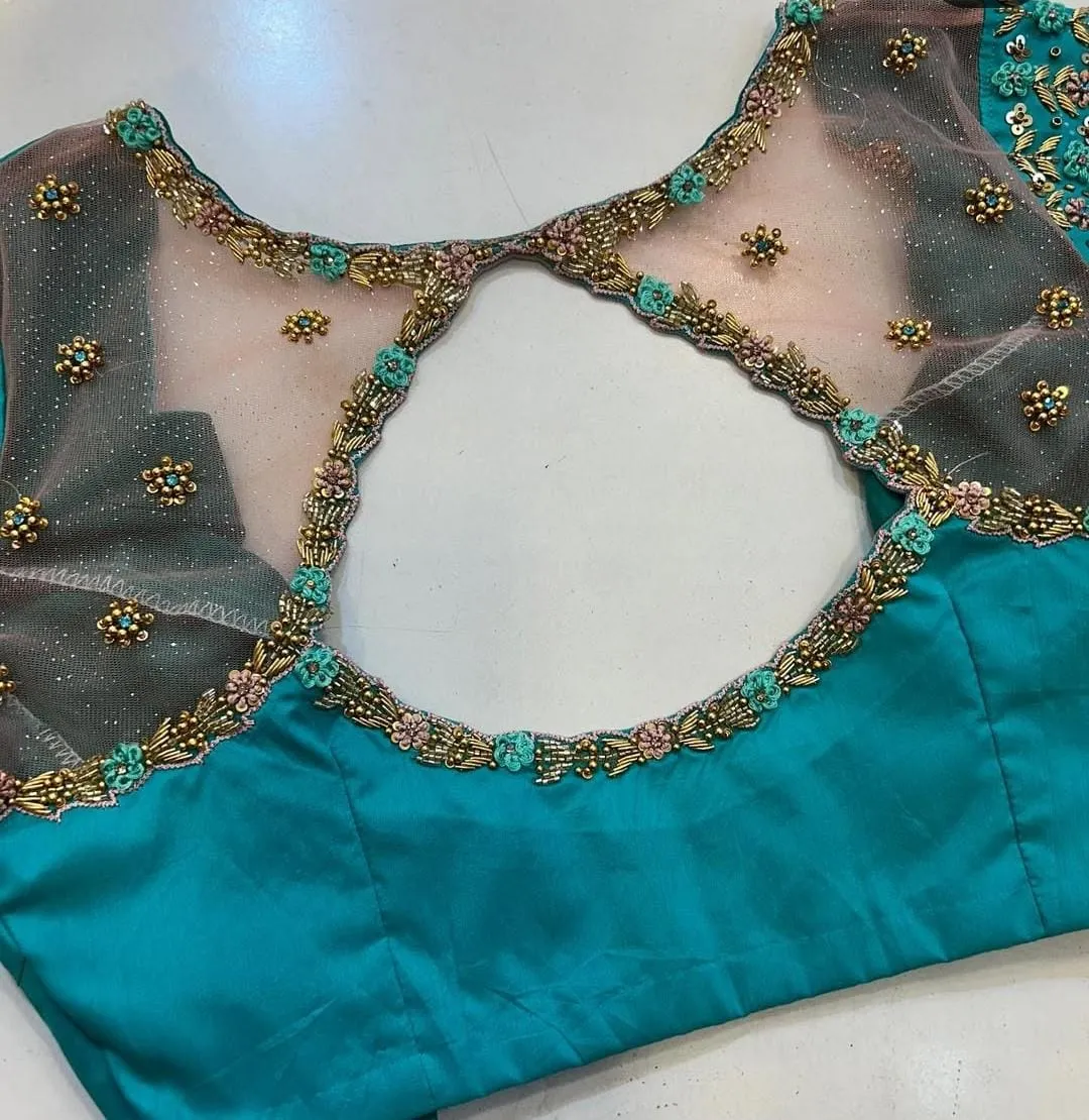 Royal Rama Blue Net Maggam Work Blouse Luxurious Wedding Wear