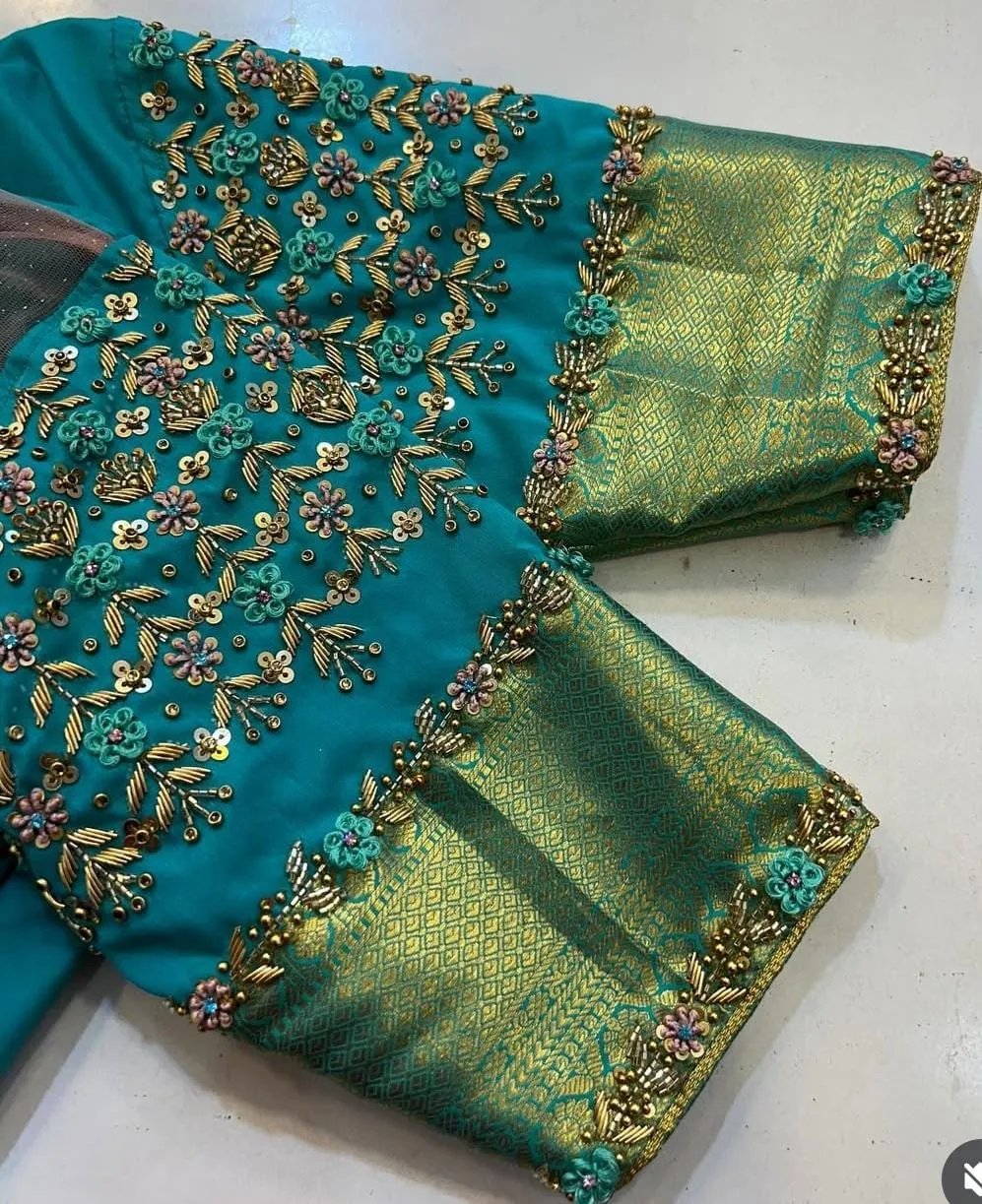 Royal Rama Blue Net Maggam Work Blouse Luxurious Wedding Wear