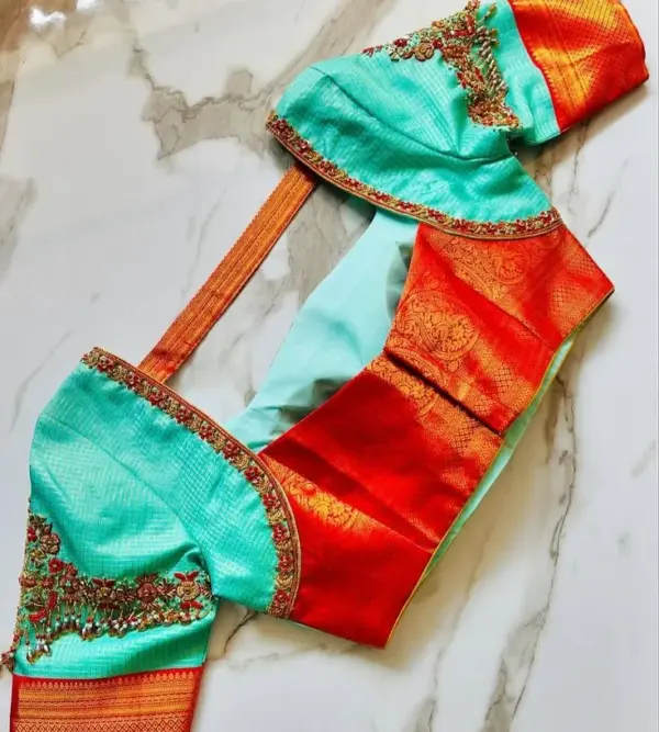 Shop Tael Green Maggam Work Blouse Premium Handcrafted Designer Blouse Online