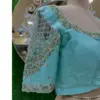 Sky Blue V-Neck Maggam Work Blouse Trending Designer Bridal Blouse with Custom Fit