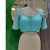 Sky Blue V-Neck Maggam Work Blouse Trending Designer Bridal Blouse with Custom Fit