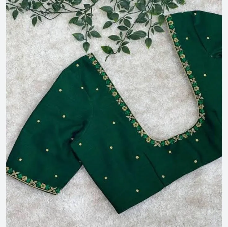 Sophisticated Bottle Green Maggam Work Blouse Subtle Bridal Elegance