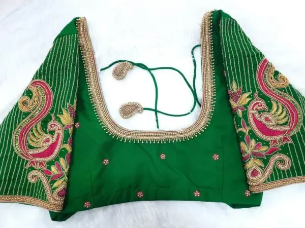 Stunning Green Peacock Lines Maggam Work Blouse Bridal Wedding Wear 2025