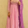 Stunning Lilac Designer Maggam Work Customized Long Frock Bridal & Partywear Gown for Women