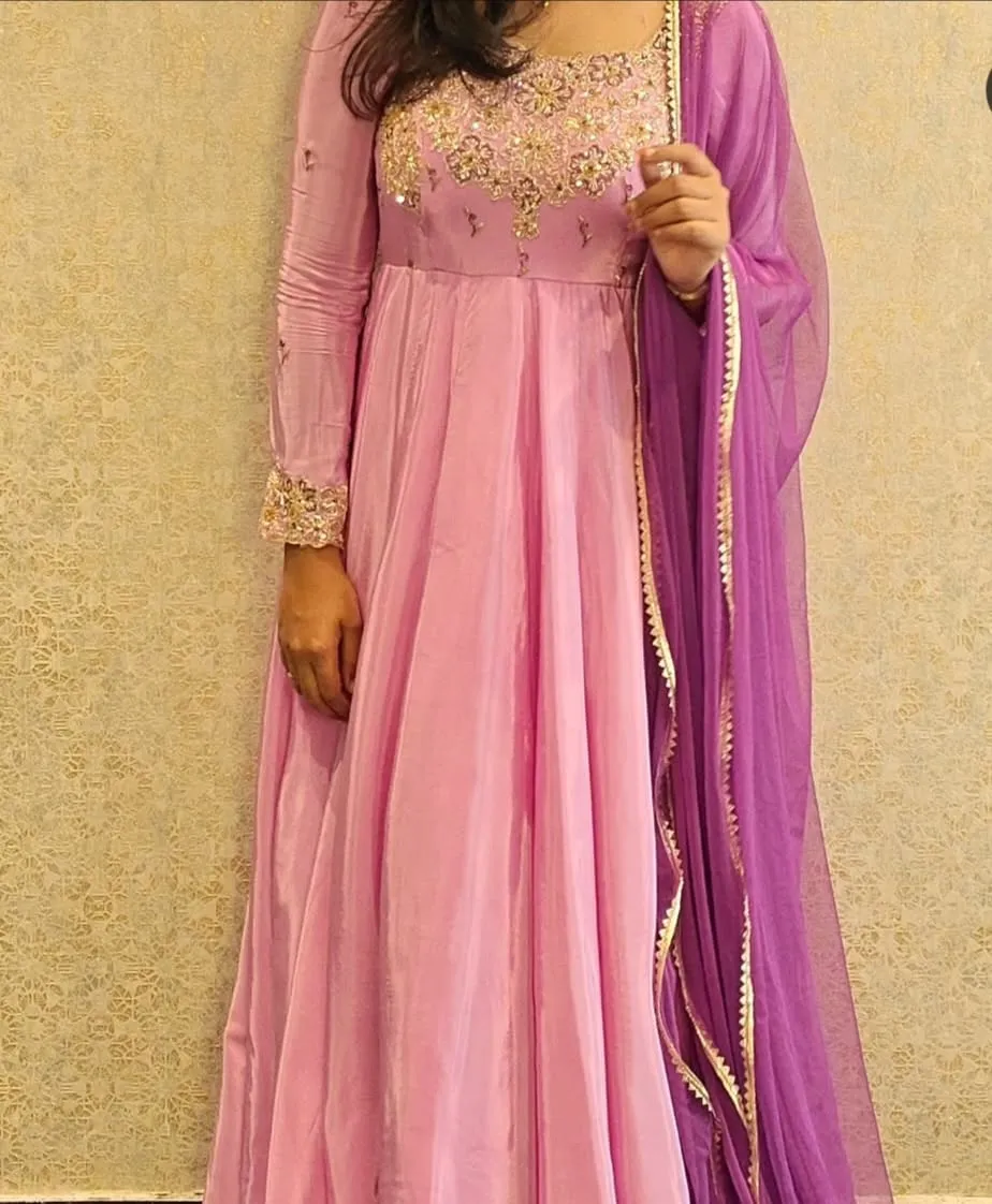 Stunning Lilac Designer Maggam Work Customized Long Frock Bridal & Partywear Gown for Women