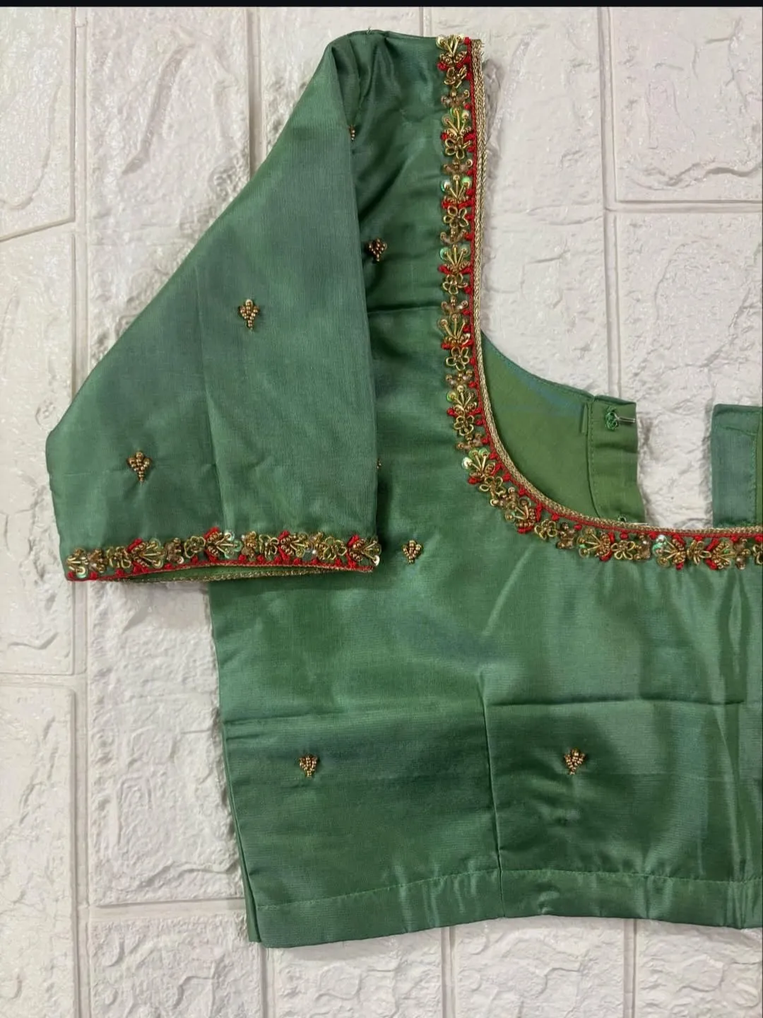 Trending Pista Green Minimal Maggam Blouse Must-Have for Bridesmaids