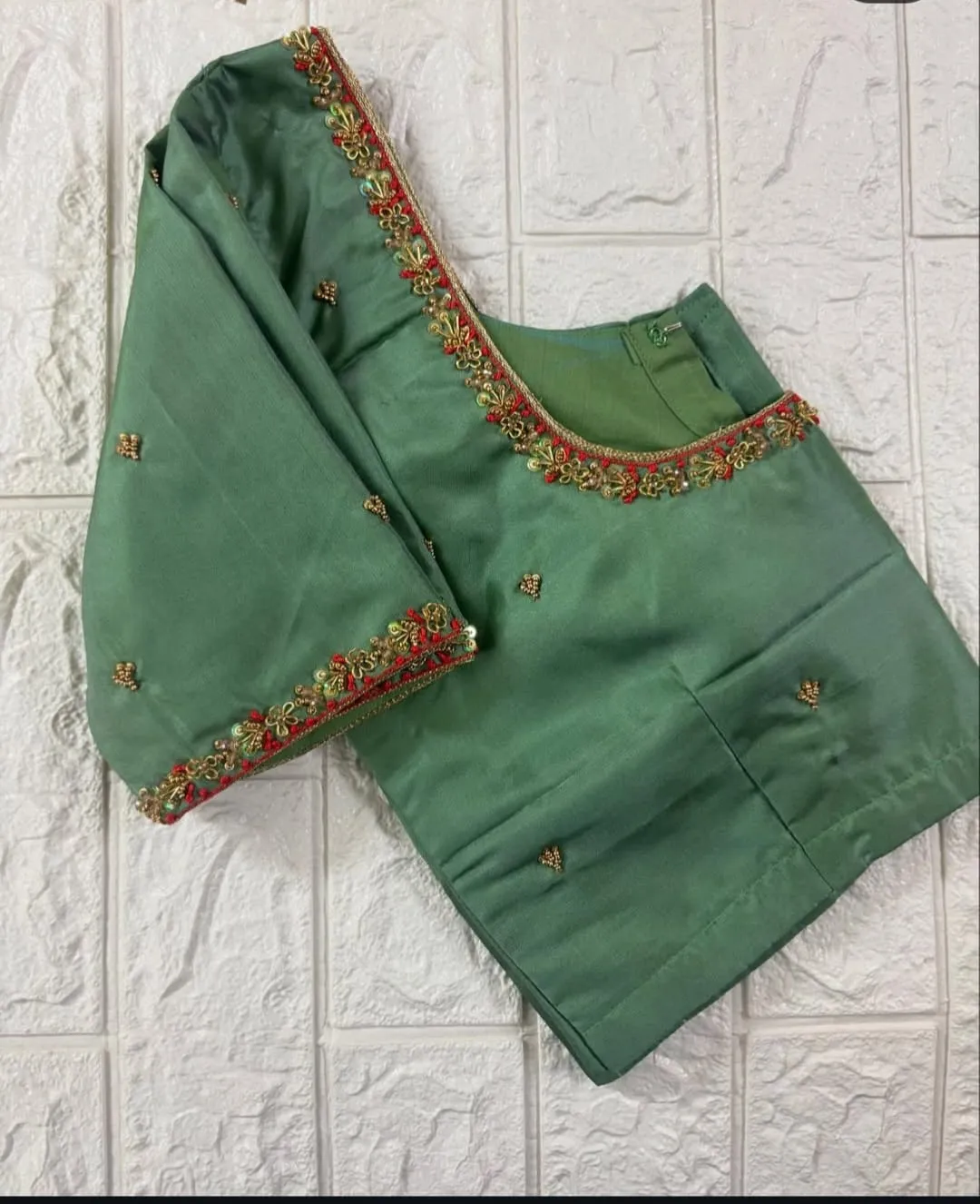 Trending Pista Green Minimal Maggam Blouse Must-Have for Bridesmaids