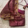 Wine Colour Wedding Maggam Blouse Minimal Zardosi & Aari Work Design