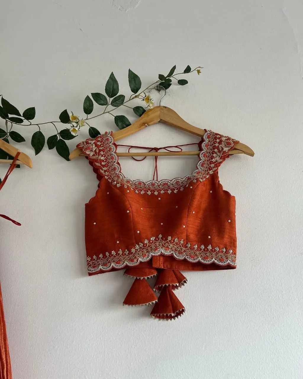 Brick Red Raw Silk Maggam Work Ready-to-Wear Blouse Budget-Friendly Luxury