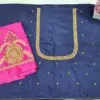 Budget-Friendly Navy Blue Aari Work Blouse with Designer Beads Detailing