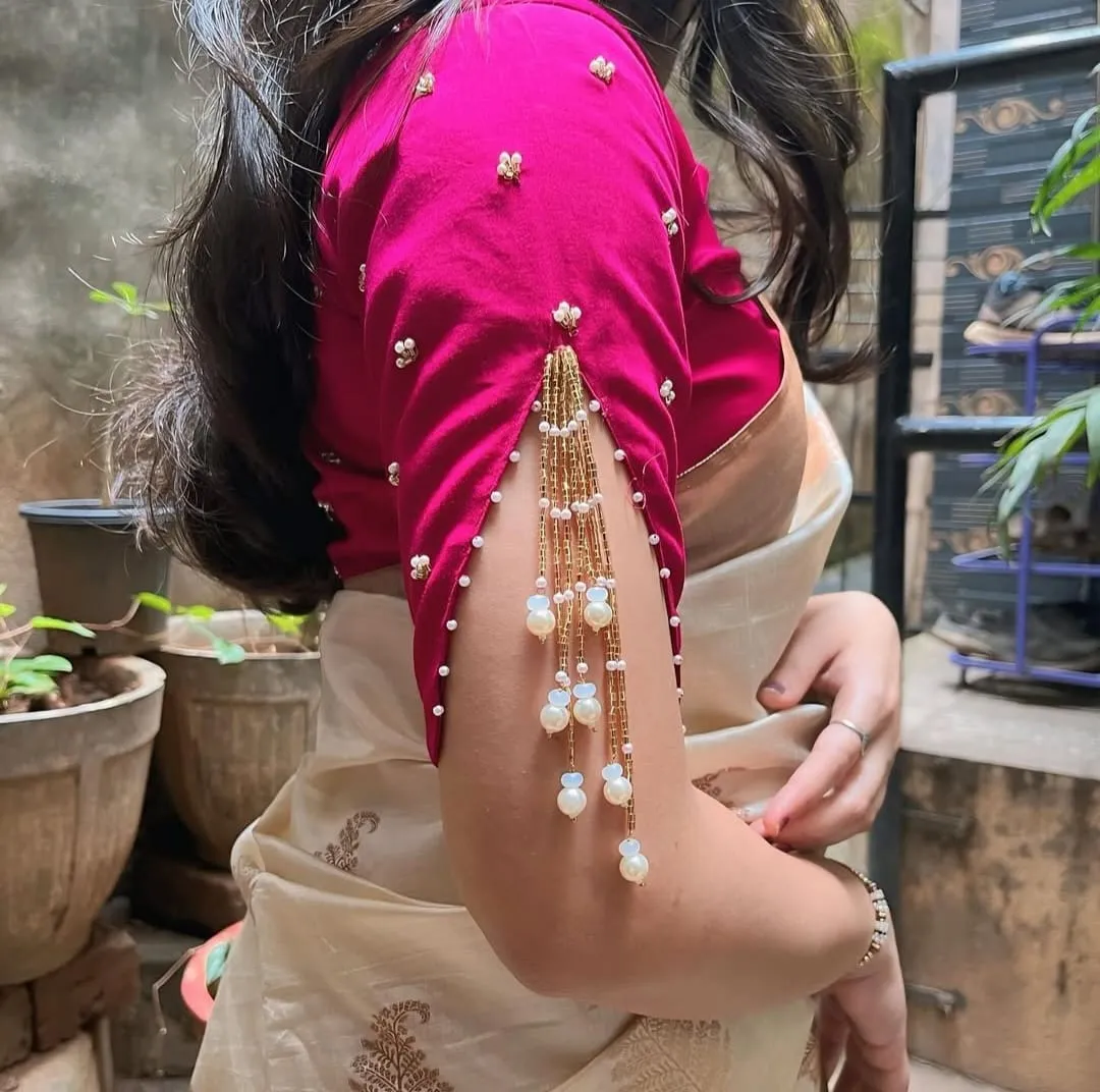 Budget-Friendly Pink Lotus Maggam Work High Neck Blouse Ready-to-Wear Trending Fashion