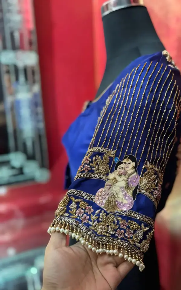 Buy Online Blue Baby Shower Maggam Work Blouse Custom Made Festive Outfit for Special Events