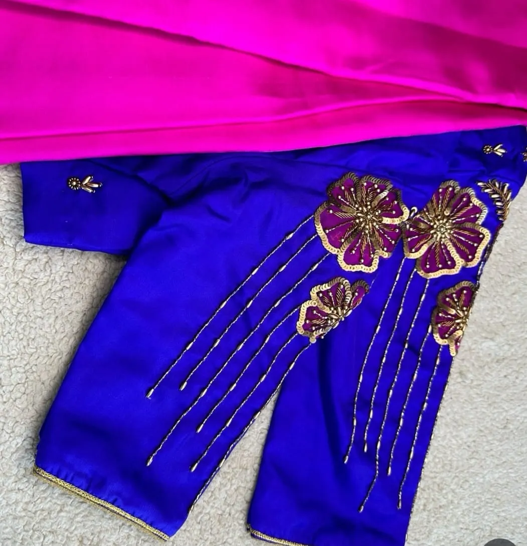 Buy Online Blue Net Shoulder Maggam Work Blouse Exclusive Designer Bridal Wear at Best Price