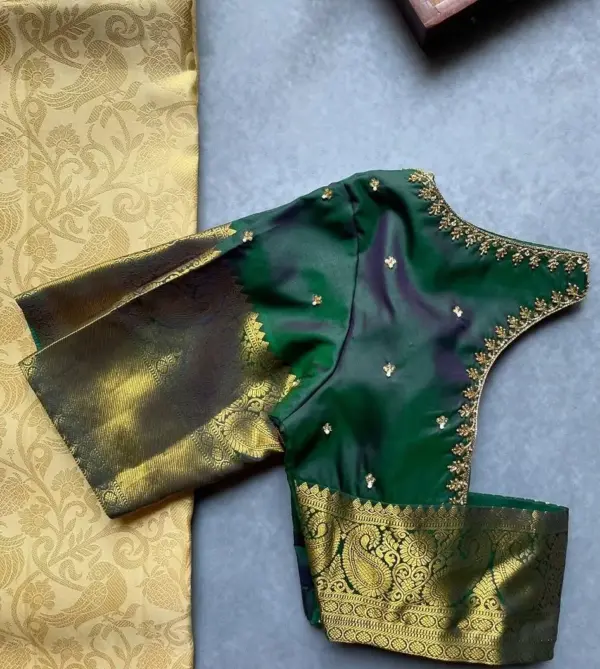 Buy Online Bottle Green Latest Maggam Work Ready-to-Wear Blouse Budget Under 2000 Custom Sizes