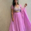 Buy Online Budget-Friendly Pink Maggam Work Crop Top Lehenga Designer Party Wear Under 10000